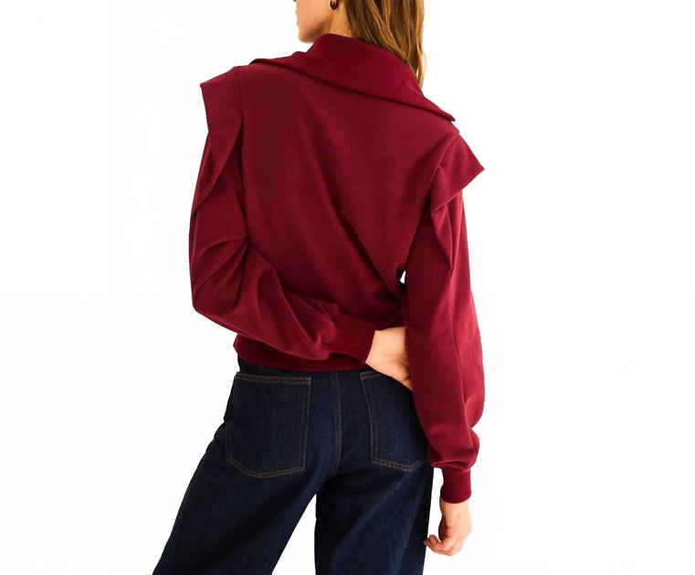 The GREii Mar Zip-Up Ruffled Sweatshirt Rot Medium 4