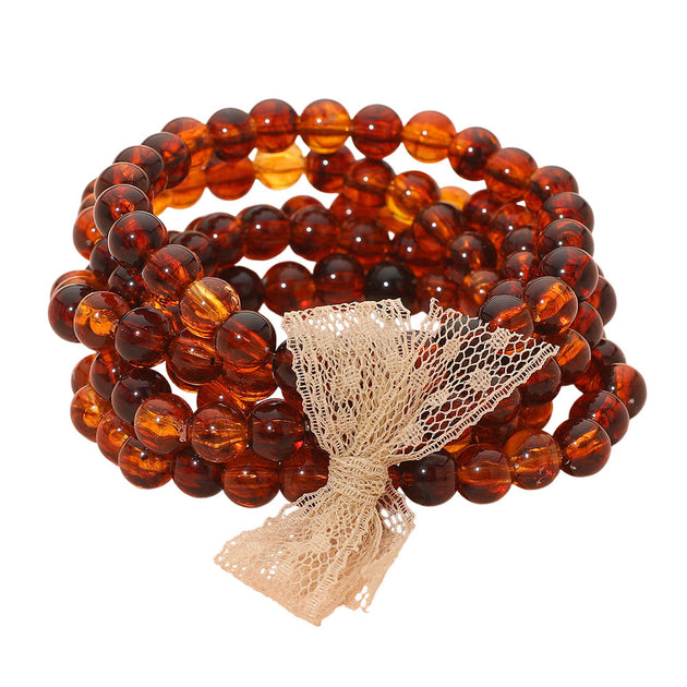 FASHNZFAB Resin Ball Beaded Stretch Multi Layered Bracelet Brown One Size 3