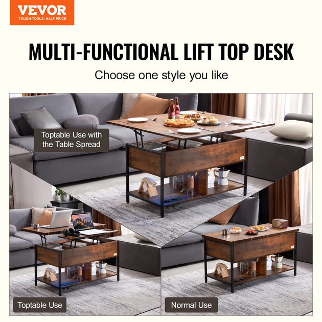 VVOR Lift Top Coffee Table Brown 39.4 in 5