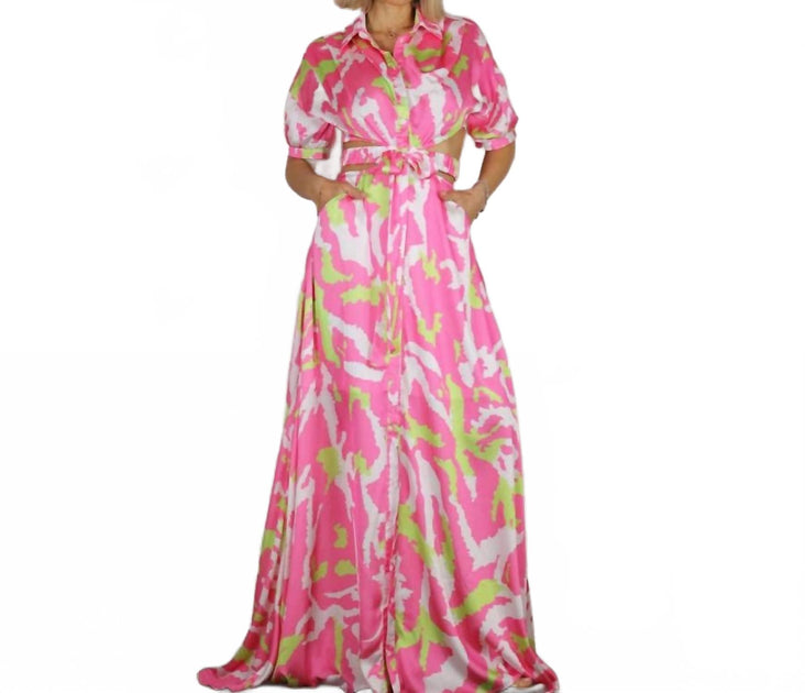 Mulla Back Open Waistband Shirt Maxi Dress Pink Large 2