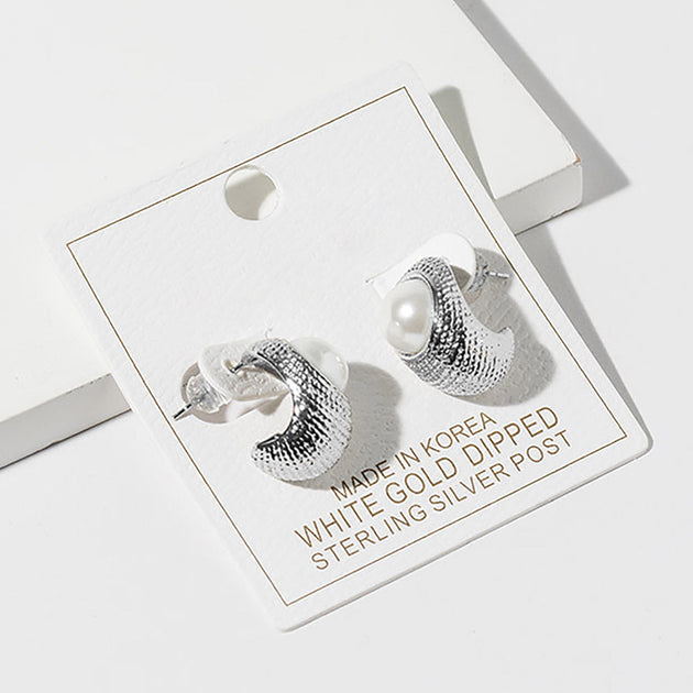 FASHNZFAB Textured Crescent Hoop Earrings Silver 3