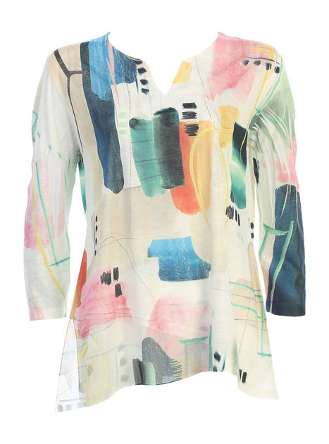 Jess & Jane Slit V-Neck Top Multi 3X 2
