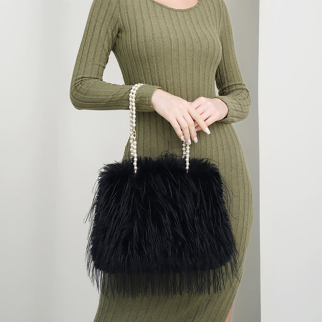 FASHNZFAB Faux Fur Shoulder Bag White 5