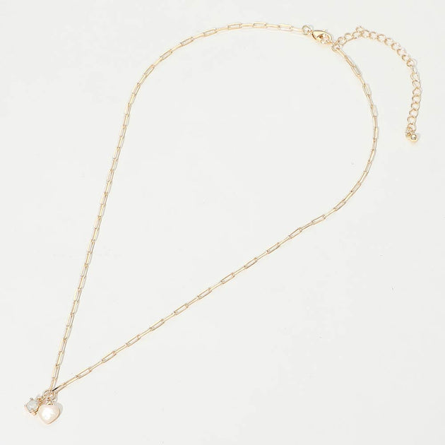 FASHNZFAB Heart Stone Charm Paperclip Chain Necklace Blue 3