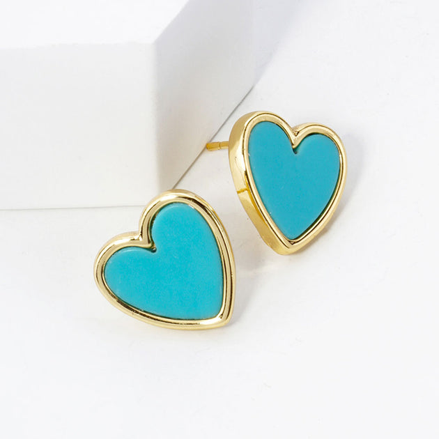 FASHNZFAB Heart Stud Earrings Blue 3