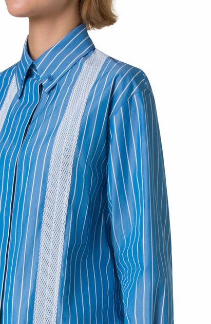 Akris Punto Pyjama Stripe Boxy Collared Shirt Blue US 12 4