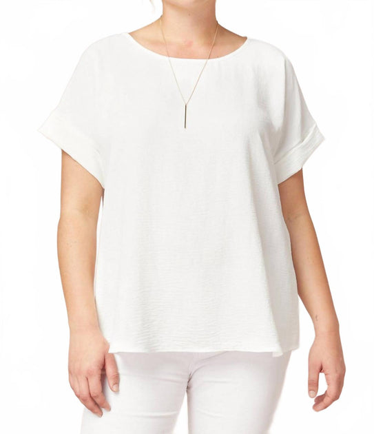 Entro Short Sleeve Scoop Neck Top Beige Plus Size 1X 3