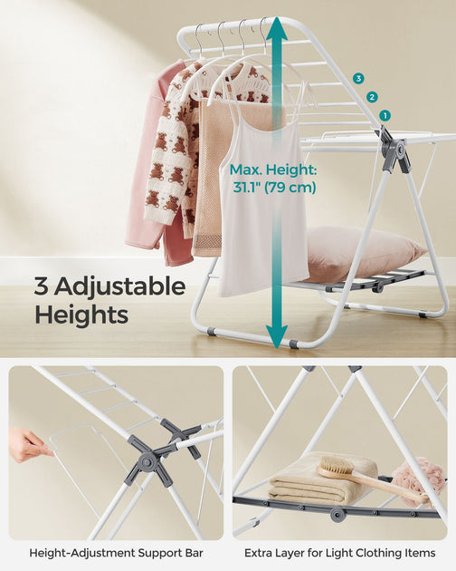 Hivvago Foldable 2-Level Clothes Drying Rack Cloud White 4