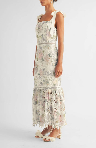 Arose Studio Madison Floral Lace Sleeveless Midi Dress Beige Medium 3
