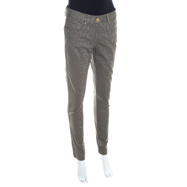 Escada Floral Jacquard Stretch Denim Skinny Jeans Grey Medium 3