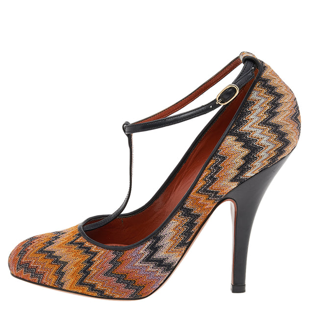 Missoni Ankle T-Strap Pumps Black/Orange EU 37.5 3