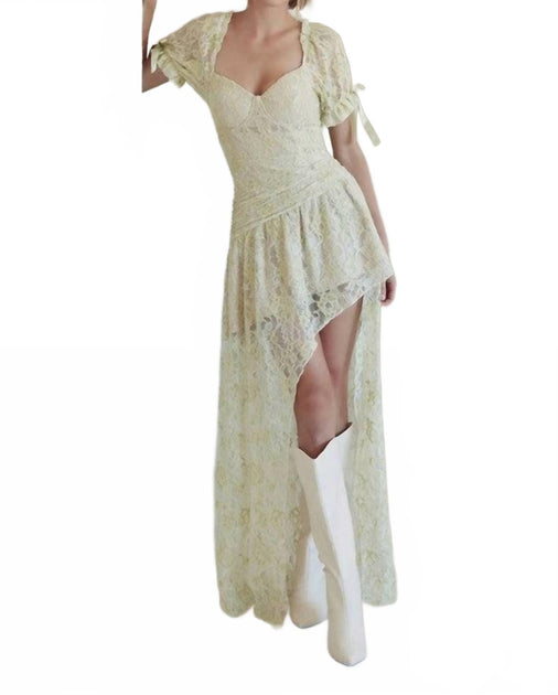 Fore Collection Winter Romance Lace Asymmetrical Maxi Dress Beige Large 3