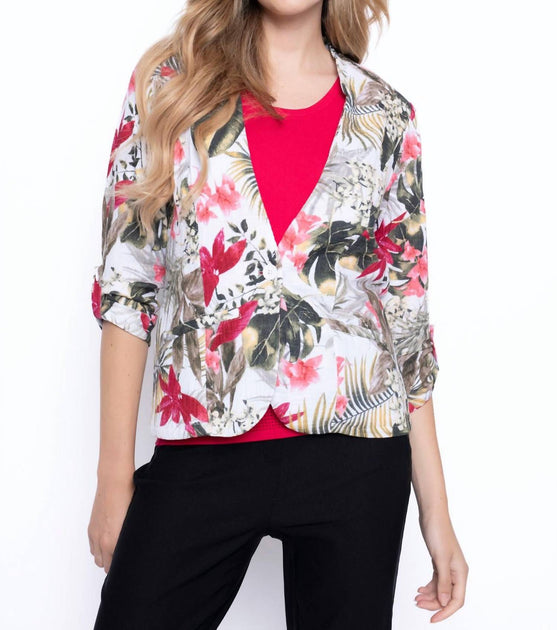 Picadilly Three Quarter Sleeve Floral Jacket Red Large 4