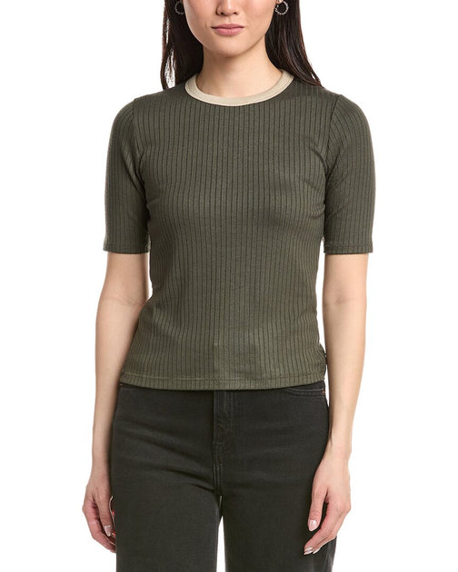 rag & bone The Knit Contrast Ringer T-Shirt Green Large 2
