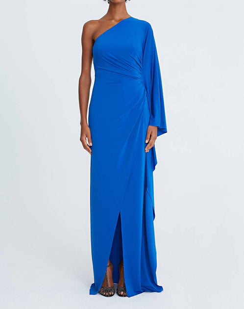 Halston Heritage Robe Ellen à Manches Cape Bleu US 8 2