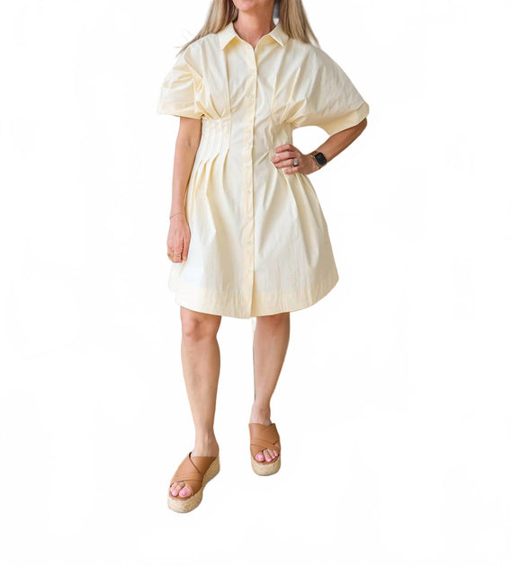 SHE + SKY Lemon Ice Button Front Pleated Shirt Dress In Yellow