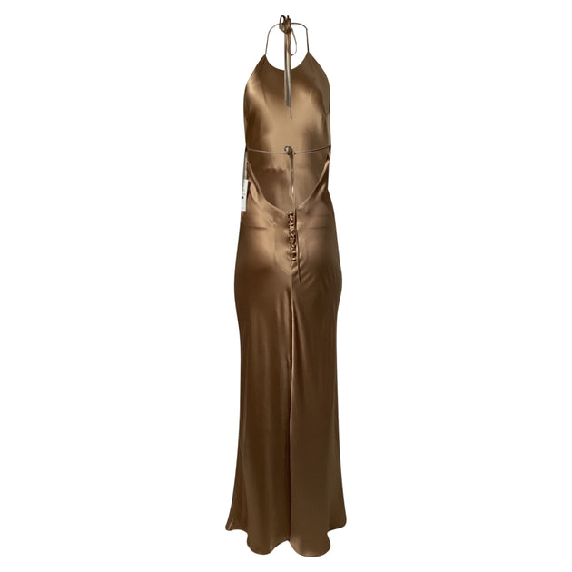 Reformation Jeany Halter Gown in Brown Silk
