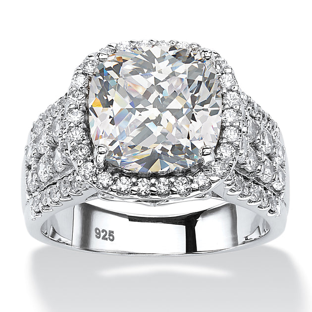 Palm Cubic Zirconia Platinum-plated Sterling Silver Halo Engagement Ring Silver US 10 2