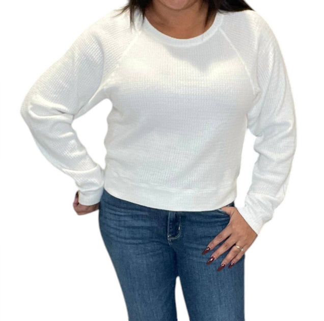 bobi Boxy Raglan Waffle Long Sleeve Tee White XS 2
