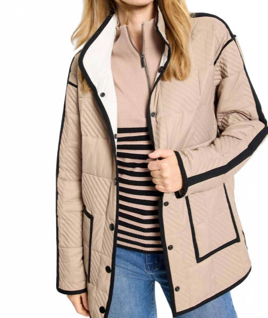 Nic + Zoe Quilted Check Reversible Barn Coat Beige Large 2
