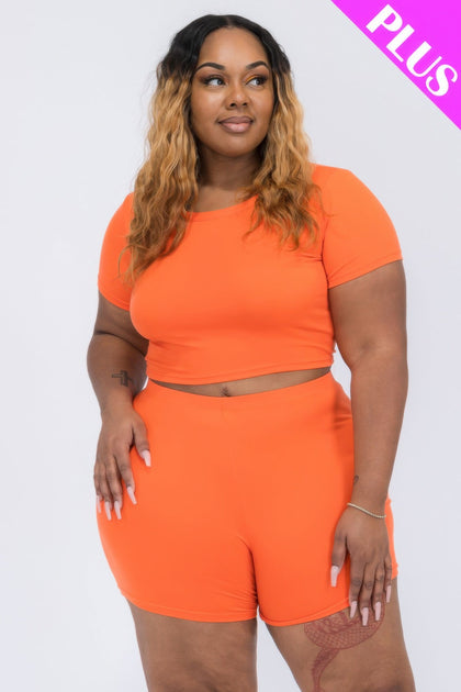 TRUEDAMES Crop Top Shorts Set Yellow 1X 2