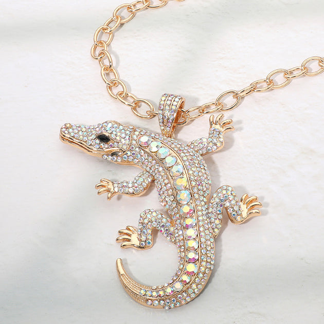 FASHNZFAB Alligator Pendant Chunky Chain Necklace Silver One Size 7