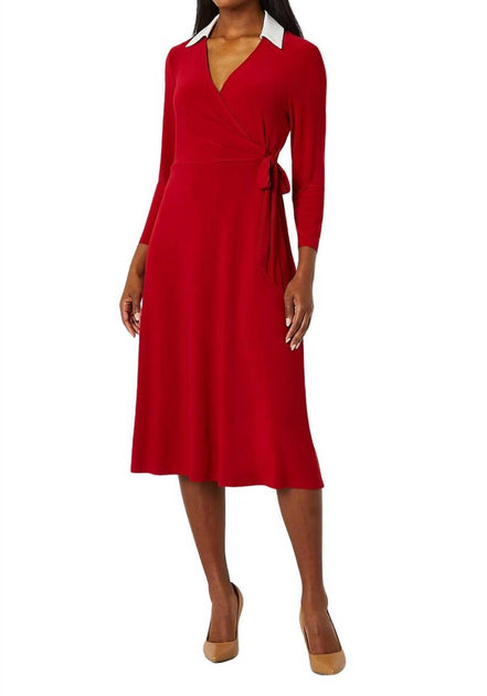 Evan Picone Midi Wrap Dress Red US 6 2