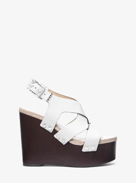 Michael Kors Raven Studded Leather Wedge Sandal White US 10 3