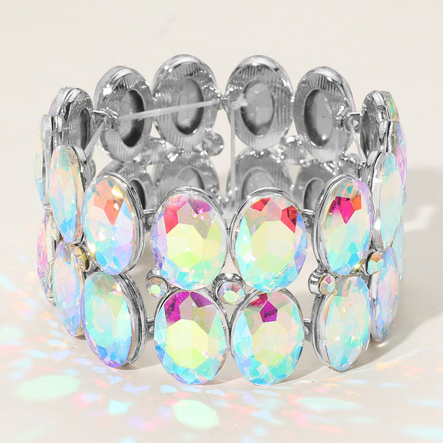 FASHNZFAB Glass Crystal Stretch Bracelet Silver One Size 3