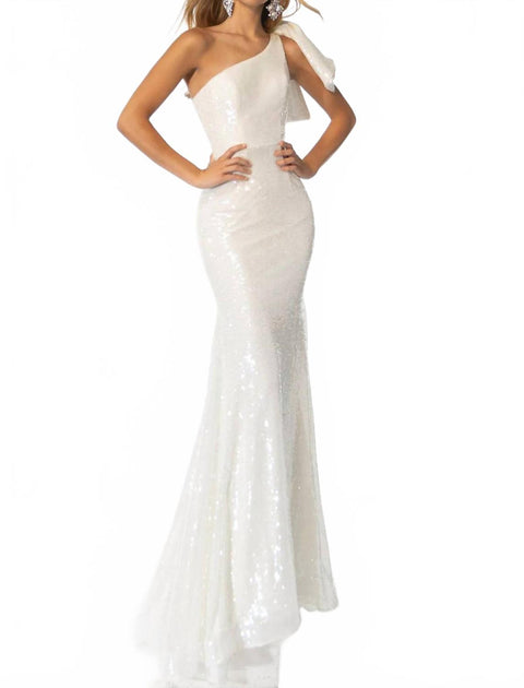 Ava Presley One Shoulder Sequin Gown White US 4 2