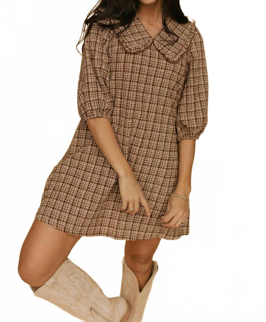 Polagram Plaid Peter Pan Collar Dress Beige Small 2