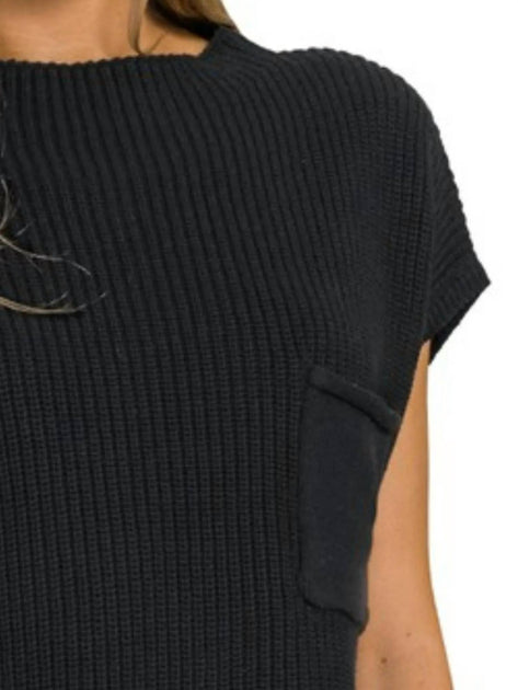ZENANA Mockneck Short Sleeve Sweater Black Small 3