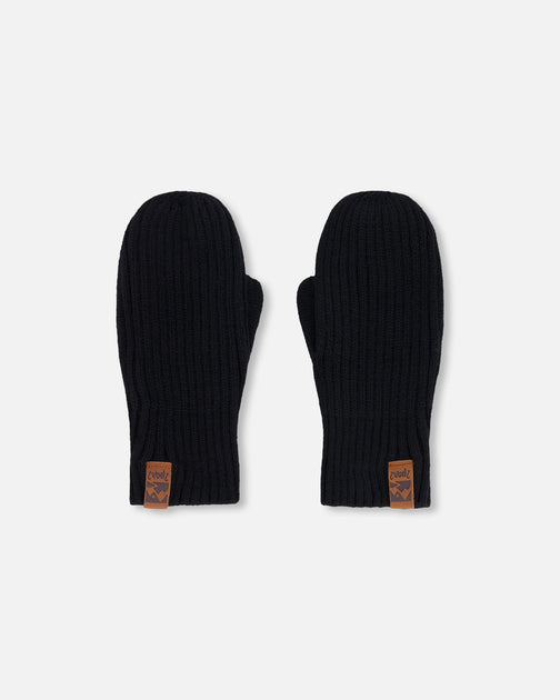 Deux par Deux Ribbed Knit Mittens Black 5T 3
