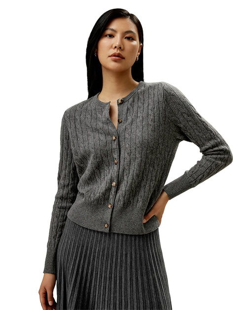 LILYSILK Cable-Knit Cashmere Cardigan White XLarge 2