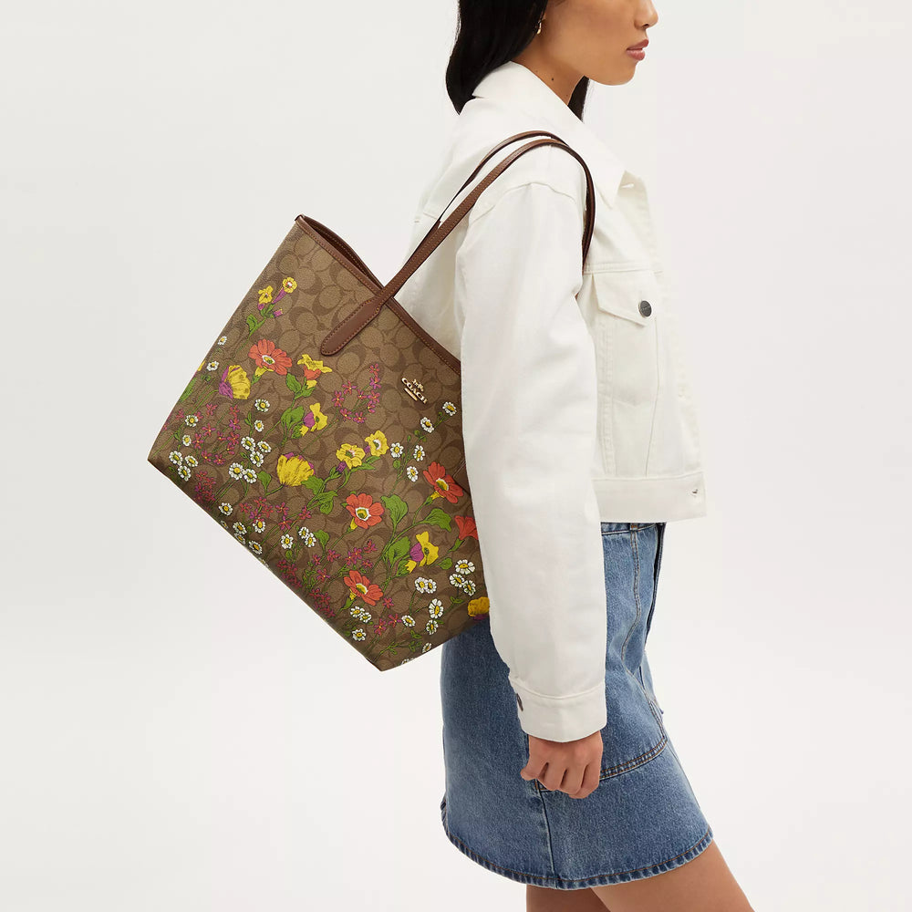 Coach Outlet City Tote In Signature Canvas With Floral Print