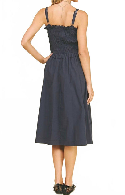 PINCH Front-Tie Smocking Midi Dress Grey Large 3