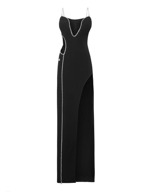 Philipp Plein Long Dress with Crystals Black Small 2