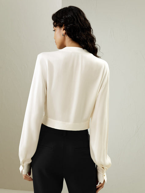 LILYSILK V-neck Collared Silk Shirt White XS 3