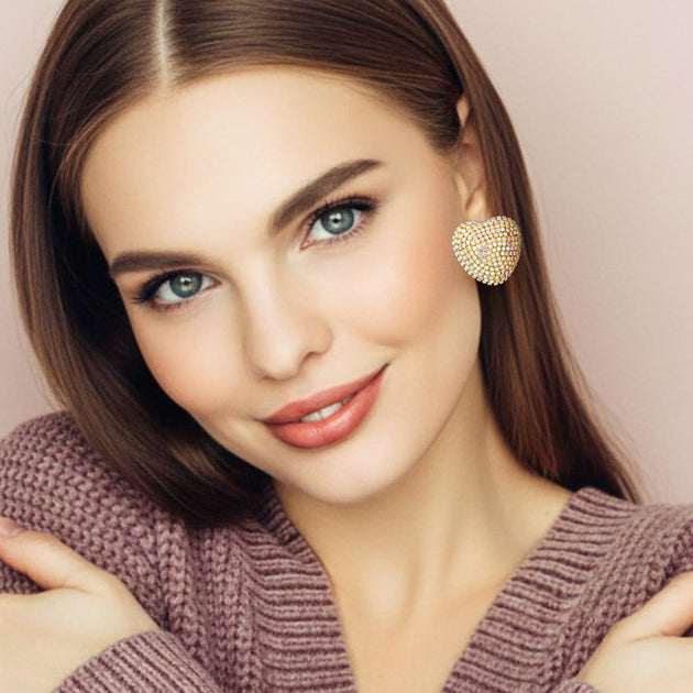 FASHNZFAB Heart Stud Earrings Pink 4