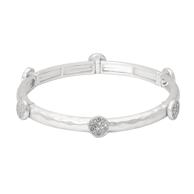 FASHNZFAB Disc Accent Hammered Metal Stretch Bracelet Silver 4