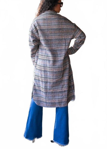 SurelyMine Plaid Button Down Long Shacket Grey Small 3