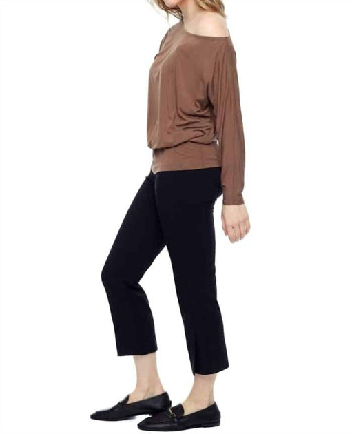 up Bamboo Knit Off-The-Shoulder Top Brown Medium 3