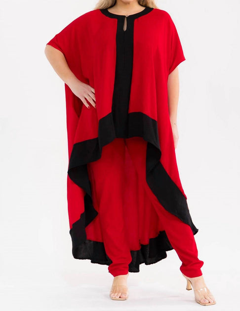 Karen T Design Hilo Monochrome Tunic And Pants Set Red Medium 3