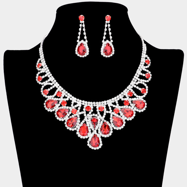FASHNZFAB Crystal Teardrop Rhinestone Pave Evening Necklace Multi One Size 5