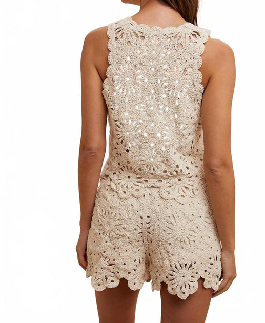 AnnieWear Ensemble Top Crochet Et Short Beige S/M 3