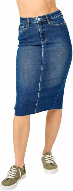 Judy Blue High Waist Back Slit Midi Denim Skirt Blue Medium 2