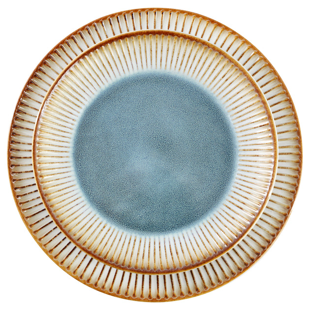 Elama Louann 16 Piece Stoneware Dinnerware Set Beige/Blue 4