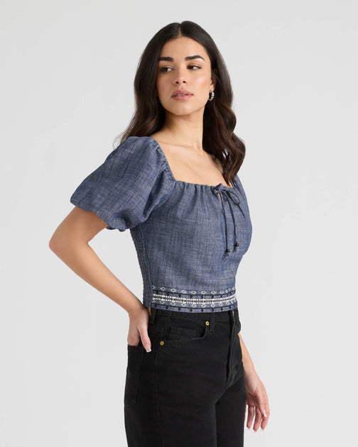 NVLT Embroidered Top Blue Medium 4