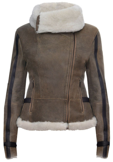 Infinity Petworth Womens Aviator Leather Jacket White XS 3