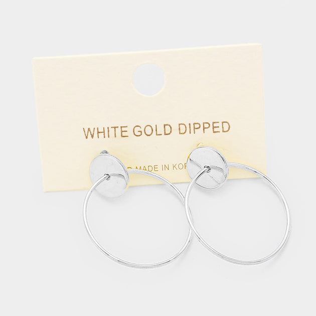 FASHNZFAB Metal Disc Hoop Earrings White Gold 3